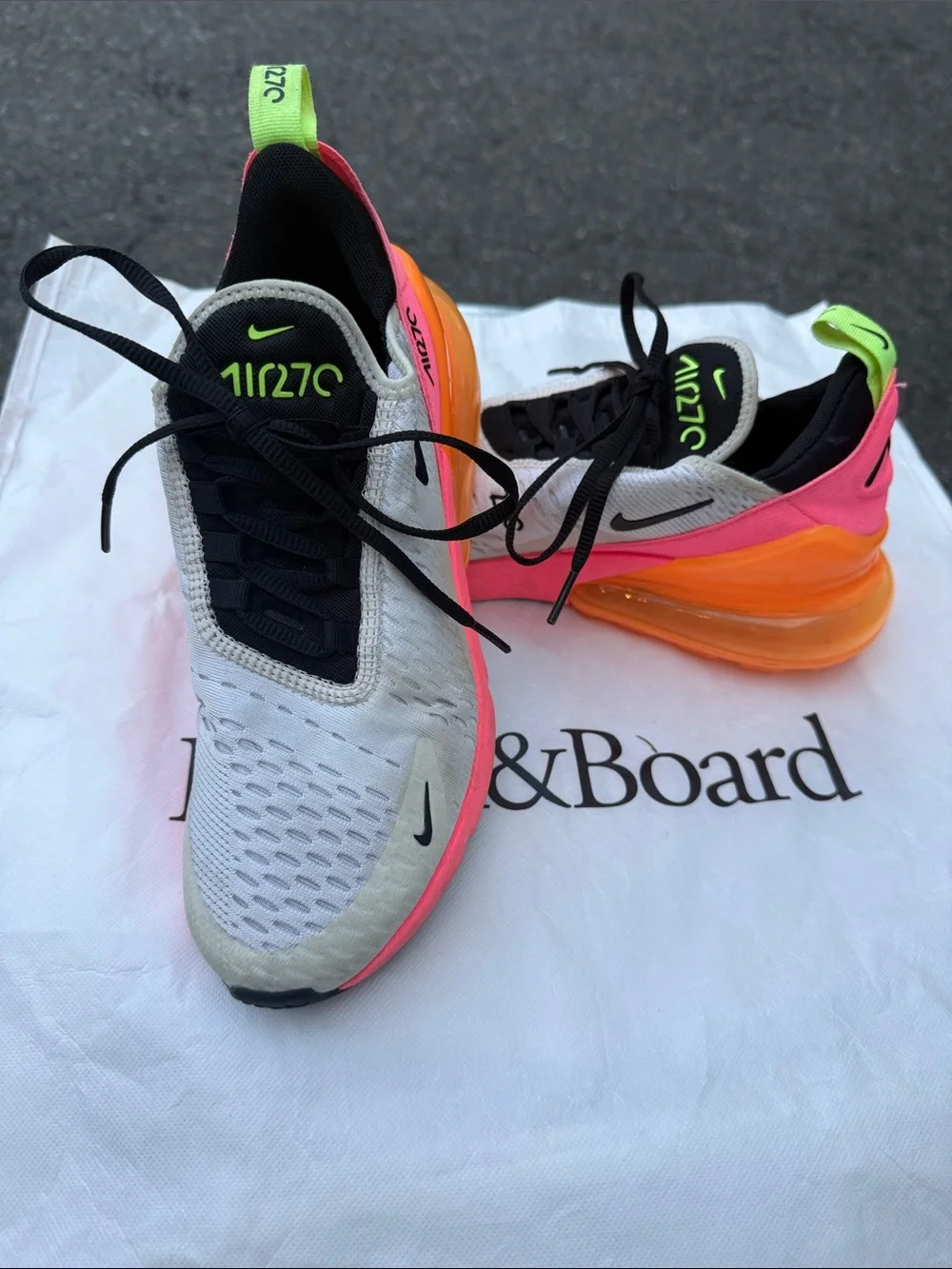 Nike White Neon Pink & Neon Green Air270 Running Shoes